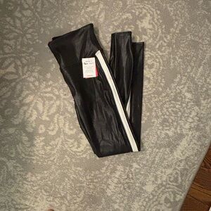 Spanx Faux Leather Leggings with Cream Stripe
